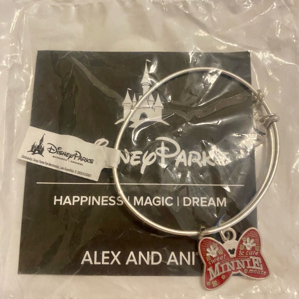 Disney Parks Alex and Ani silver Minnie Mouse red bow bracelet NWT